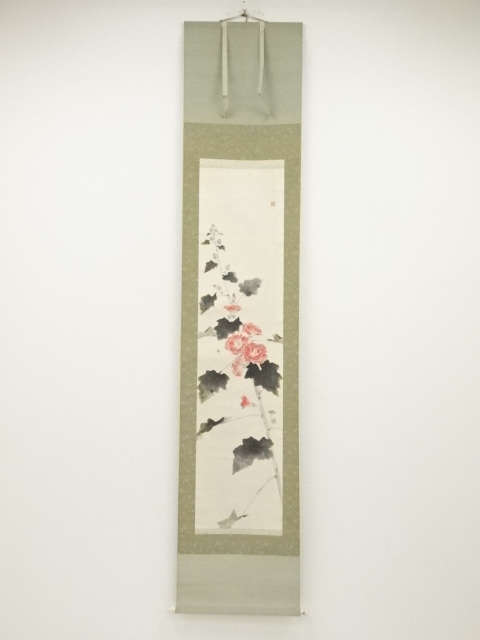 JAPANESE HANGING SCROLL / HAND PAINTED / HOLLYHOCK